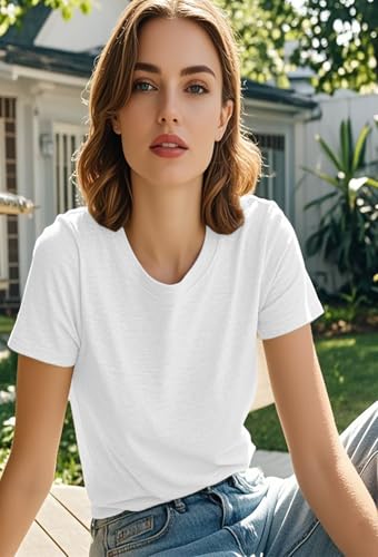 Hantaostyle Women's Solid Color T-Shirt Casual Summer Short Sleeve Crewneck Loose Casual Basic Tee Tops Blouse4