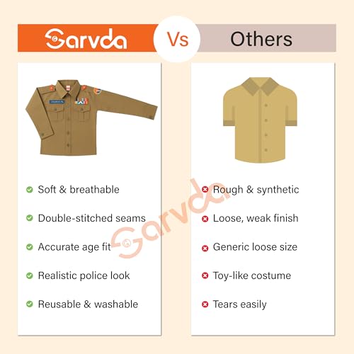 Image of Sarvda Cotton Kids IPS Police Uniform Costume Set,Officer Khaki Shirt,Pants,Cap,Belt & Holster,Community?Helper Fancy Dress For Boys & Girls,Ideal For School Plays,Independence Day,Republic Day