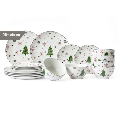 Cookinglife Christmas Crockery Set, Porcelain, Red, 18 Pieces, for 6 People