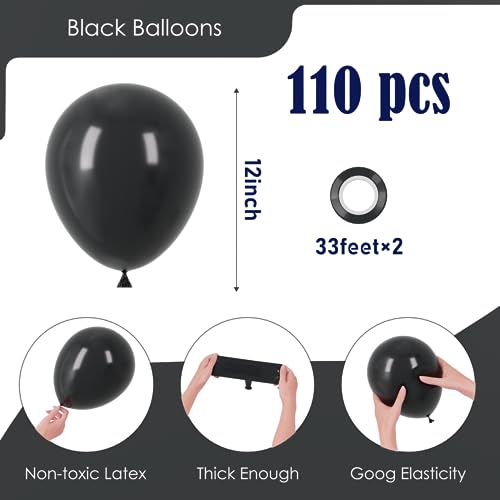 Image of Voircoloria 110pcs Black Balloons 12inch Matte Black Latex Party Balloons for Graduation, Wedding, Birthday, New Year, Baby Shower, Anniversary, Holiday Party Decorations