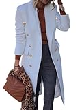 IDEALSANXUN Wool Coats for Women 2025 Fall Winter Dress Peacoat Long Trench Coat Double Breasted Blazer Jackets Overcoat, White, XL