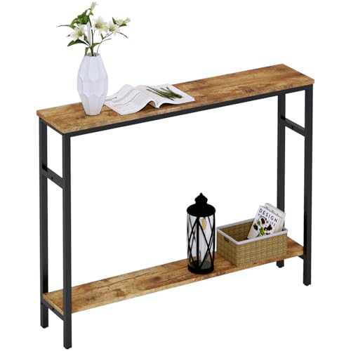 Timberer Narrow Console Table, 39.4” Sofa Table with Adjustable Shelf