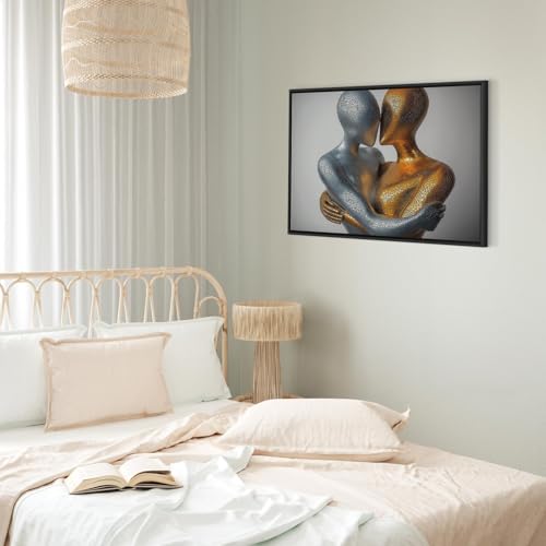 Tableau abstrait étreinte dorée pour habiller un grand mur vide
