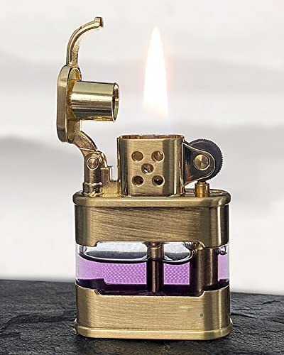 Windproof Pipe Lighter Fluid Refillable With Creative Transparent Bottle, Cool Classic Kerosene Lighters, Reusable Vintage/Antique/Classic Lighter, Unique Birthday Gifts For Men Dad Husband (Gold) #TOP3