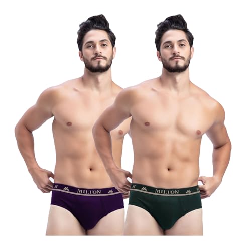 Image of Milton Mens Pure Cotton Solid Briefs|Soft Breathable Underwear for Men|Outer Elastic Comfort Fit Waistband|Skin-Friendly Essentials|Multi-Color, Color Name May Vary as per Availability|Pack of 2