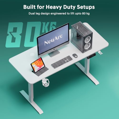Image of Velocity Electric Height Adjustable Desk | No Split No Cut | 80 Kg Weight Capacity | 5 Year Warranty | Sit-Stand Table | 18mm One Piece Desk | 3 Memory Preset (White, Table top - 140cm)