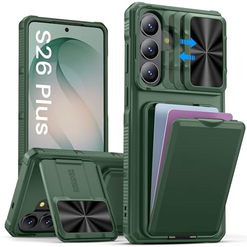 Image of SSLOTSCASE for Samsung Galaxy S26+ Plus Case with Credit Card Holder & Stand & Slide Lens Cover & Kickstand, Multi-Functional Wallet Sturdy Protective Phone Case Cover for Samsung S26+ Plus, Green