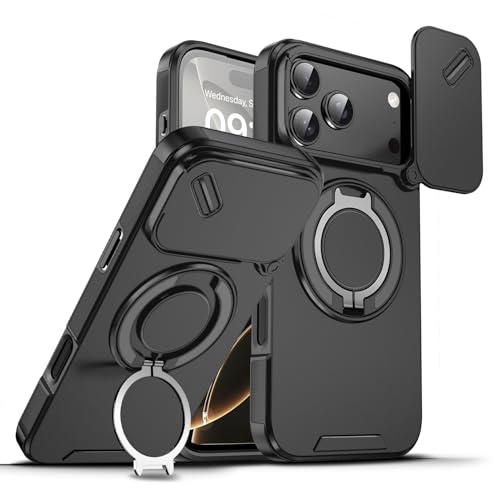JSCOMYAP ��phone17promax �Ƃ̌݊������� �X�}�z�P�[�X + �K���X�t�B�����t�� 360�x��] �����O �X�^���h�@�\ �ϏՌ� ��w�\�� �A�b�v�� �A�C�t�H��17promax 17�v���}�b�N�X �P�[�X�p �X���C�h�� �J�����ی� ����~�� 