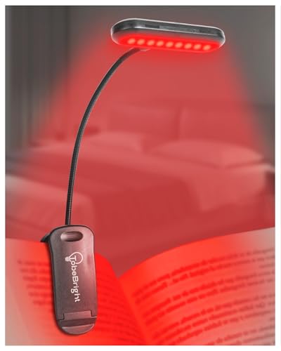 TobeBright Lámpara de lectura con pinza LED con luz roja, USB C recargable Lámpara de lectura con pinza, Sin luz azul Cuidado ocular, Regalo para niños, aprender a leer por la noche