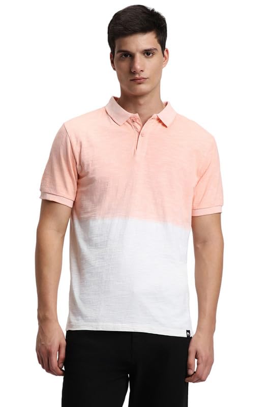 Image of Dennis Lingo Men's Cotton Black Ombre-Dyed Slim Fit Button-Down Short Sleeve Polo Tshirt