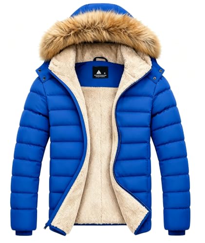 ZITY Mens Winter Jackets Sherpa Lined Coats Insulated Waterproof Fleece Jacket with Detachable Hood Warm Puffer Parka Coat