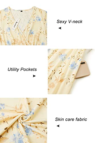 Image of Newshows Women's Pockets Wrap V Neck Floral Summer Vacation Casual Sundress | Wrinkle Free, Stretchy, Summer Beach Floral Sundress 2026, Casual Dress for Vacation, Guaduation, Side Pockets, A-line