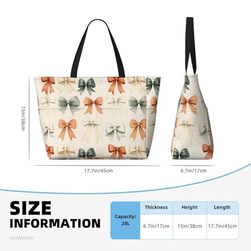 Large Beach Bags for Women Sandproof - Elegant Bow Print Summer Work Travel Tote Bags with Zipper2