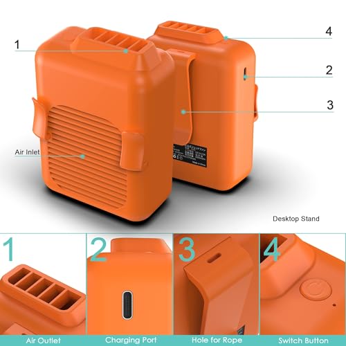Mini ventilador de cintura portátil de 6000 mAh con 3 velocidades ajustables 7