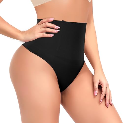 Image of Werena Thong Shapewear for Women Tummy Control Seamless High Waist Body Shaper Underwear Shaping Panties(#17 Slimming Black, Small)