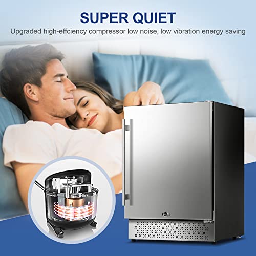 Image of Tylza Outdoor Beverage Refrigerator 24 Inch, Stainless Steel Under Counter Beverage Cooler, 190 Cans Beer Fridge Built-in and Freestanding Beverage Fridge