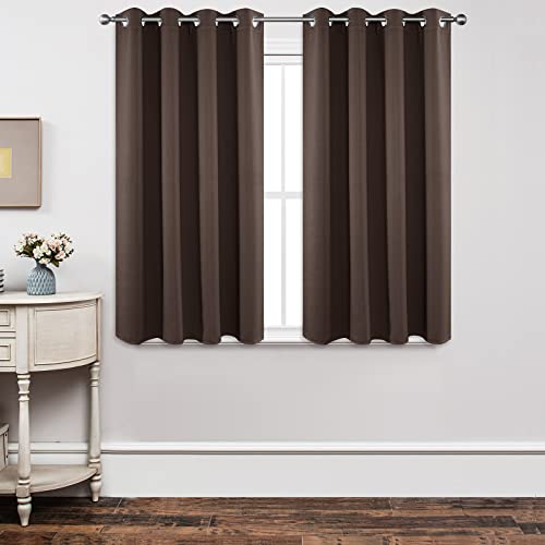 Image of Joydeco Blackout Curtains 45 Inch Length 2 Panels Set, Thermal Insulated Long Curtains& Drapes 2 Burg, Room Darkening Grommet Drapes for Living Room Bedroom Window (W52 x L45 Inch, Chocolate)