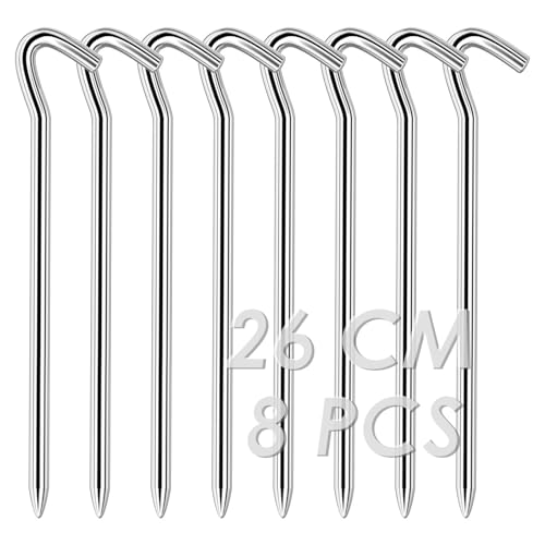 26CM Zeltheringe Heringe, Erdanker Bodenanker, Zelt Erdnagel für Harte Böden Zeltheringe Stabil für Camping Sandheringe Erdnägel Garten und Landschaftsbau, heringe erdnägel stabil (8, Silber)