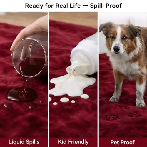 Waterproof Blanket for Bed - Blanket with Waterproof & Stain Proof, Splash Resistant, Machine-Washable Flannel is Soft and Comfortable, Suitable for Bed/Sofa (40"x60", Wine red/Black) by GROOSE - Used condition - Image 3