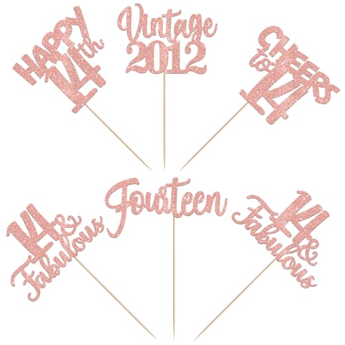 Image of 15 PCS 14th Birthday Centerpiece Sticks Fourteen Happy 14 Vintage 2012 Table Flower Centerpieces Sticks Cheers to 14 Fabulous Floral Decorations for 14th Birthday Party Supplies Rose Gold