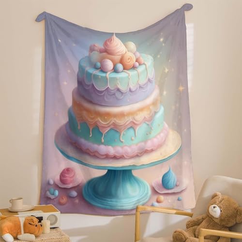 Plaid polaire gâteau bleu violet 130x150cm couverture imprimée 3D - 6