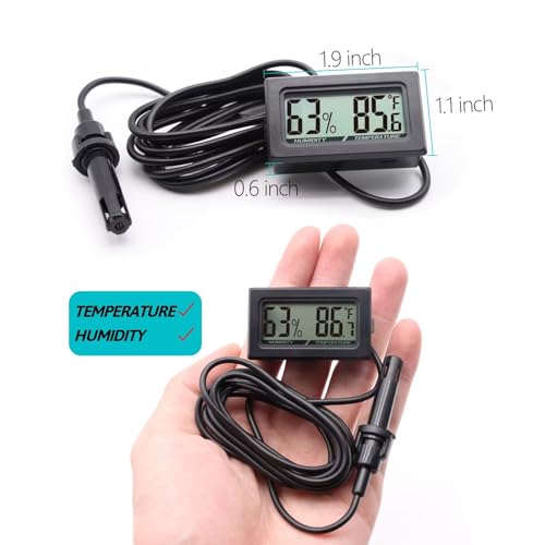 Mini Reptile Terrarium Thermometer Hygrometer with Probe Reptile Thermometer and Humidity Gauge Digital Pet Thermometer with Fast Readout for Turtles Lizards Care Aquariums (Black)