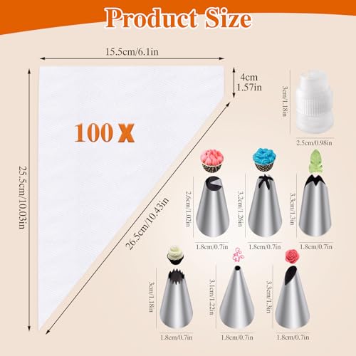 Soodyoow Piping Bag and Nozzles Set including Coupler, 100 Pcs Icing Piping Bags, Disposable Pastry Bag - Image 3