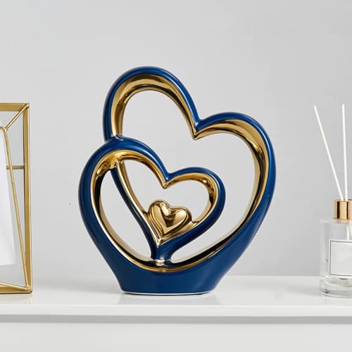 ODMYZG Statua in ceramica a doppio cuore,Elegante cuore per la decorazione,scultura decorativa per la casa,decorazione del soggiorno,decorazione dell'ufficio,adatta come regalo.
