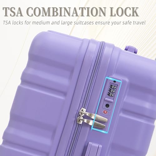 Image of Hardside Luggage Sets, Lightweight Stripes Suitcase with Spinner Wheels, Lavender-181