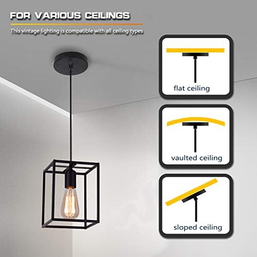 ENCOFT Pendant Light Vintage Retro Ceiling Lamp Industrial Black Ceiling Lighting with Metal Lamp Shade for Living Room Bedroom Kitchen