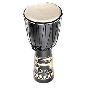 Große 60cm Djembe Holz Trommel Bongo Ziegenfell Elefant Schwarz A1