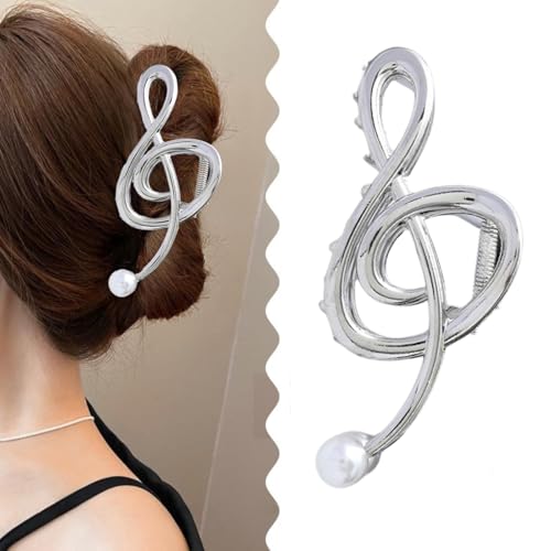 Pinzas para el pelo con nota musical de metal y perla elegante estilo D