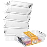 Sooez 6 Pack Pencil Boxes, New Extra Large Pencil Case, Plastic Crayon Pen Box, Clear Marker Organizer Craft Storage, Plastic Containers with Lids, Stackable Art Storage Box for School Supplies, Grey