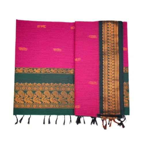 Image of Pure Kalyani Cotton Saree | Zari Border & Blouse Piece - Lata Gadwal Design | Traditional Saree