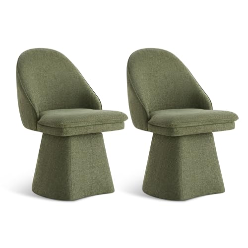 Image of KISLOT Swivel Dining Chairs Modern Desk Chair Upholstered Linen Fabric Side Chair for Kitchen Dining Room Bedroom,Moss Green,2 Box