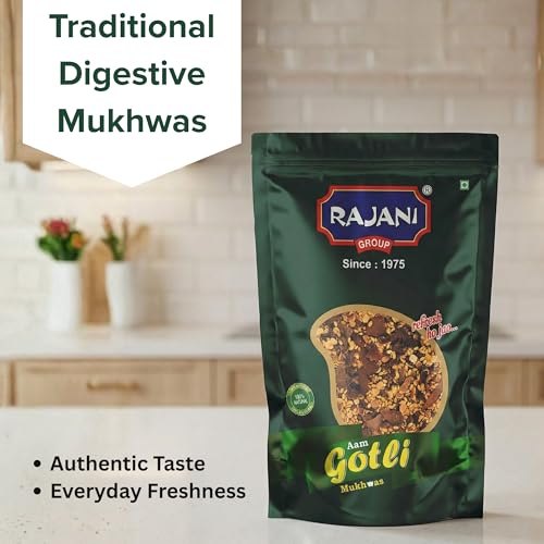 Image of RAJANI Golti Mukhwas 1Kg Pouch, Digestive Mukhwas with Salted & Roasted Mango Seeds, Tal & Dhanadal | Tasty & Refreshing Khatta Meetha Gotli Mouth Freshener (Mukhwaas) | After Meal Snack