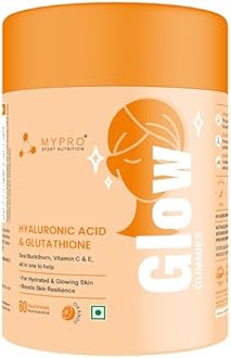 Mypro Sport Nutrition Glow Skin Gummies | With Glutathione, Hyaluronic Acid, Sea Buckthorn, Vitamin C & E | For Hydrated, Glowing Skin, Anti‑Ageing Support | Natural Orange, 60 Count (Pack of 1)