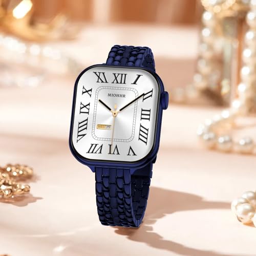 Image of Slim Metal Bands for Apple Watch 38mm 40mm 41mm 42mm(Series 11 /10) | Thin Shiny Stainless Steel Strap Bands for Women, Fit iWatch Series 11 10 9 8 7 6 5 4 3 2 1 SE3 SE2 SE, Dark Blue