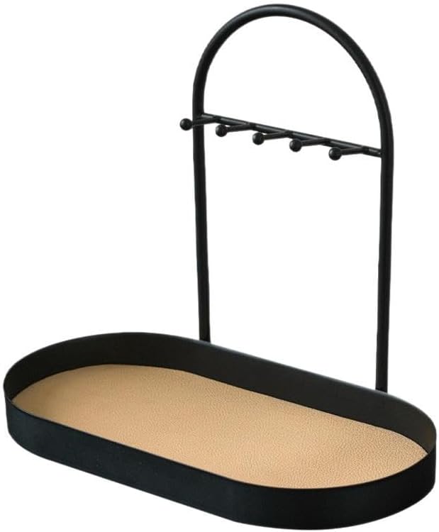 Metal Jewelry Organizer Stand & Key Holder Tray with Acrylic Base, Key Stand and Jewelry Tray with 5 Hooks, Perfect Key Bowl, Valet Tray, Ring Holder, Jewelry Dish