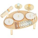 AIYAPLAY Jeux de Tambours pour Bébé, Tambour bébé avec Xylophone pour Tout Petits, Instruments de Musique en Bois, Cadeaux de garçons et Filles 2+ Ans, Bois Naturel