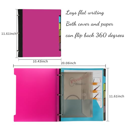 Image of Pivotable Refillable Notebook, 3 Ring Binder Notebooks 1 Inch, Notebook with Dividers and Pockets, Folder Notebook, Flexible Binder, Soft Binders 3 Ring, Foldable Binder- Pink