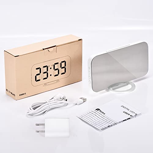 U-Pick Digital Alarm Clock, 6.6” Led Mirror Alarm Clock For Bedroom, Digital Clocks Large Display With Auto Dimming, 12/24H, Dual Usb Charger Ports, Desk Clock For Bedroom Home Office Decor- White #TOP7