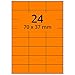 Produktbild Labelident farbige Etiketten DIN A4 leuchtorange - 70 x 37 mm - 2400 Papier Farbetiketten auf 100 Blatt, Laser Etiketten farbig selbstklebend, bedruckbar