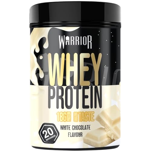 Poudre protéinée Warrior Whey 500 g (jusqu’à 36 g par portion) - Goût délicieux et riche en acides aminés - 20 portions (Chocolat blanc)