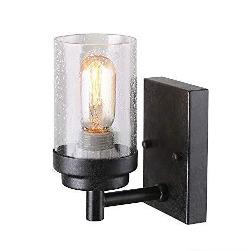 Anmytek Rustic Style Bathroom Light Metal Wall Sconce With Seeded Glass Shade, Industrial Wall Light Log Cabin Home Retro Edison Sconce Light Fixtures 1-Light, Black (W0049) #TOP10