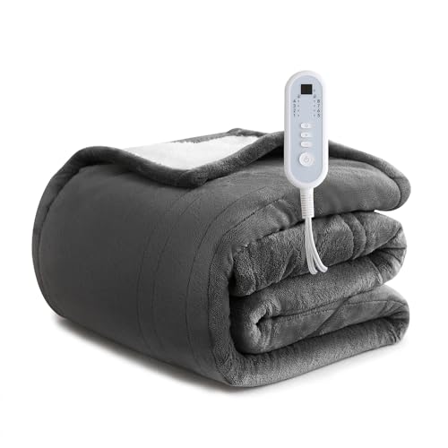 Sheet&Joy Heated Blanket Electric Grey Throw - 50'x60' Heating Blanket Throw 1/2/4/6/8 Hours...