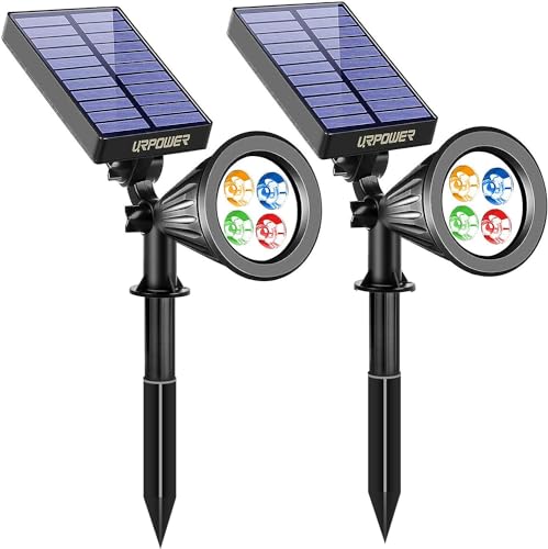 URPOWER Solar Lights 2-in-1 Solar Powered 4 LED Adjustable Spotlight Wall Light Landscape Light Bright and Dark Sensing Auto On/Off Security Night Lights for Patio Yard Driveway Pool (Multi-Colored)