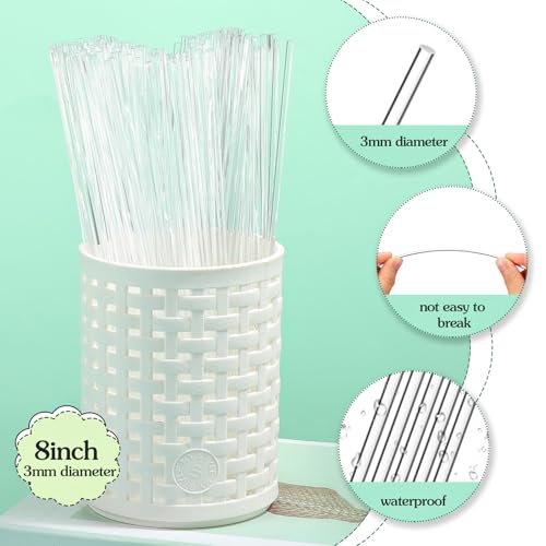 Image of Vicenpal 120 Pcs 8 Inch Clear Acrylic Rods 3 mm Plant Stakes Acrylic Dowel Rods Plant Support Stakes Round Strip Sticks for Party DIY Crafts Decorations Gardening