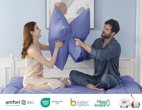 Pillow Cases, Standard Queen Size Cotton Percale Weave Pillowcases, Pre-Shrunk Breathable and Hypoallergenic Pillowcases, Set of 2 (2 Piece Standard/Queen 20 Inch x 30 Inch, Purplish Blue)