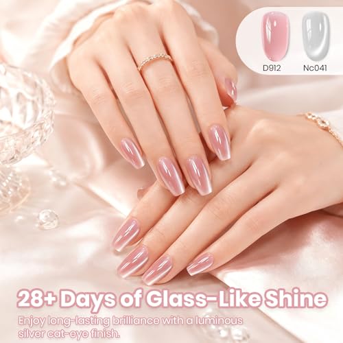 Image of Beetles Moonlit Veil Clear Cat Eye Gel Nail Polish - 15ML Full Size Moonlight White Silver Cat Glitter Gel Polish Shimmer Translucent Sheer Glass Magnetic Color Soak Off UV Salon DIY at Home Gifts